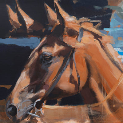 "Horn 6" acrylic on canvas horse race painting by Hartmut Hellner | Horse polo art gallery | Equestrian art for sale