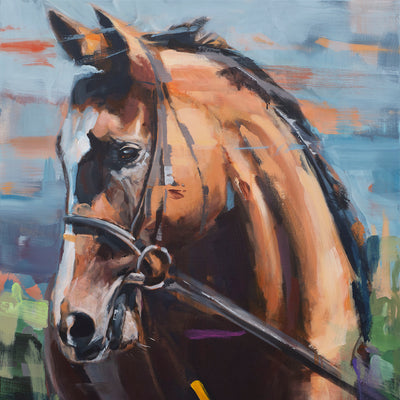 "Horn 9" acrylic on canvas horse race painting by Hartmut Hellner | Horse polo art gallery | Equestrian art for sale