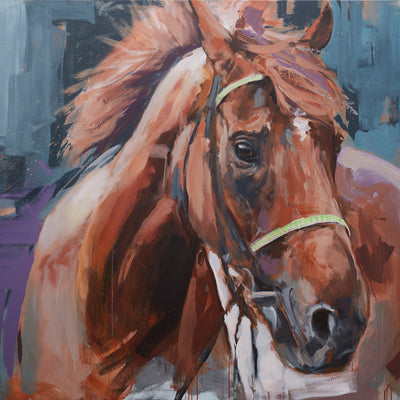 "Ishfahan 1" acrylic on canvas horse race painting by Hartmut Hellner | Horse polo art gallery | Equestrian art for sale
