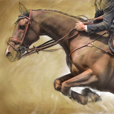"Jump" acrylic on canvas horse painting by Rafael Lago | Horse polo art gallery | Modern equestrian artwork for sale
