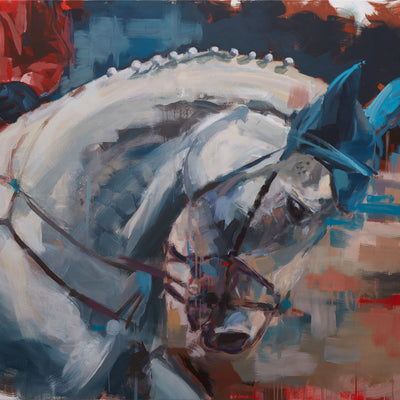 "Klein Flottbek 2" acrylic on canvas dressage painting by Hartmut Hellner | Horse polo art gallery | Equestrian art for sale