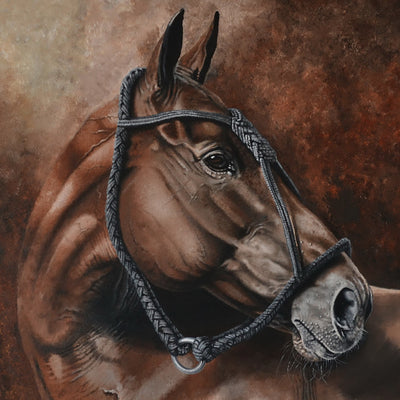 "Chocolate" oil on canvas painting by Martin Rodriguez | Horse polo art gallery | Modern equestrian art for sale