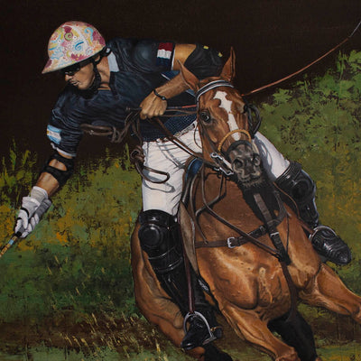 "Goal" oil on canvas painting by Martin Rodriguez | Horse polo art gallery | Modern equestrian art for sale