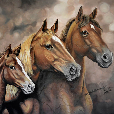 "Family" oil on canvas painting by Martin Rodriguez | Horse polo art gallery | Modern equestrian art for sale