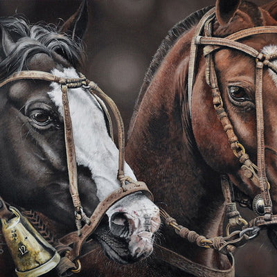 "Friends" oil on canvas painting by Martin Rodriguez | Horse polo art gallery | Modern equestrian art for sale
